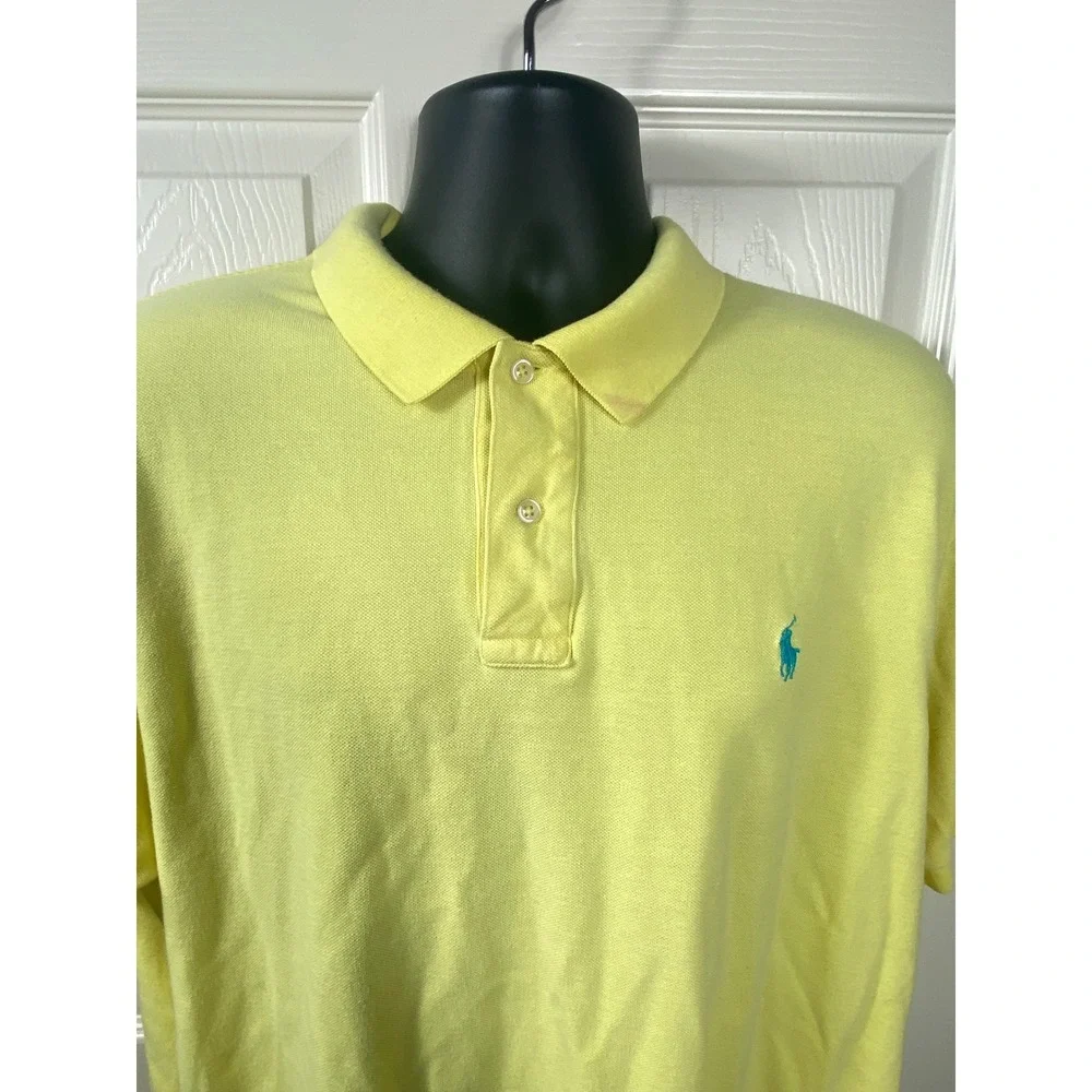 Polo Ralph Lauren Men's XXL Yellow‎ Polo Shirt Turquoise Pony Short Sleeve